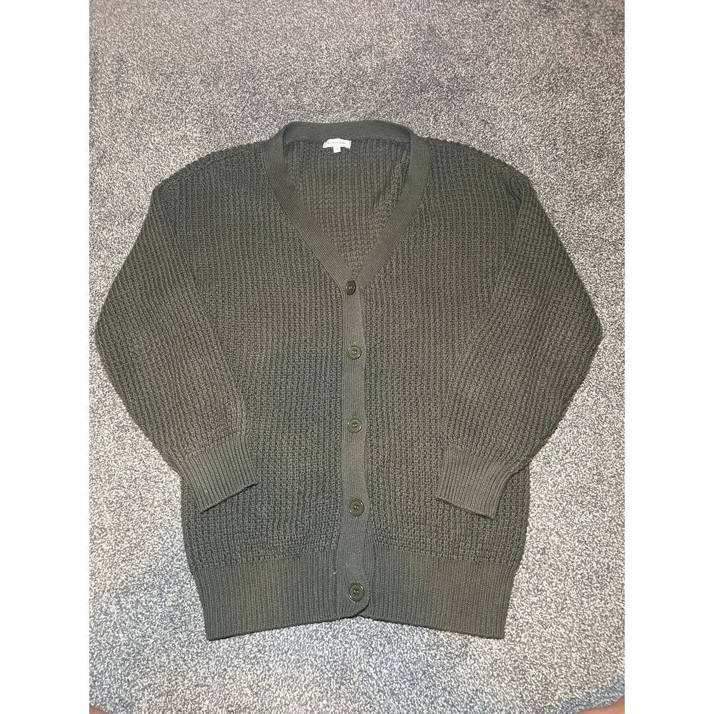 QUALFORT 100% Cotton Cardigan Womens dark green  Oversized Cardigan Sweater